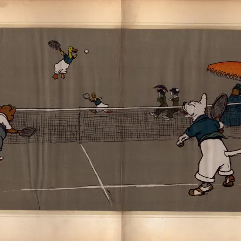 Cecil Aldin Merry Party Rare Antique Large Book Plate “Serving For The Match”