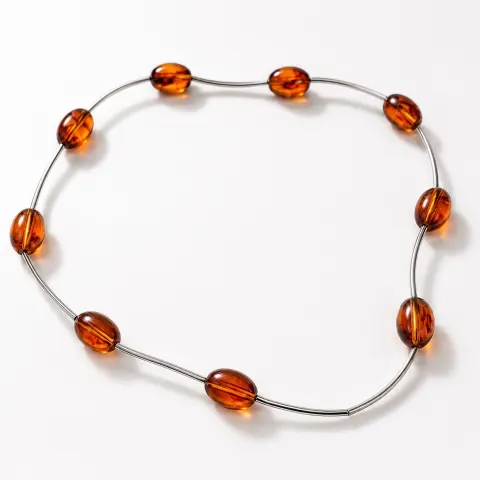 Amber-Coloured Bead Elastic Necklace