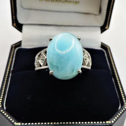 Blue Larimar Ring 10.5 carats Sterling Silver New with Gift Pouch