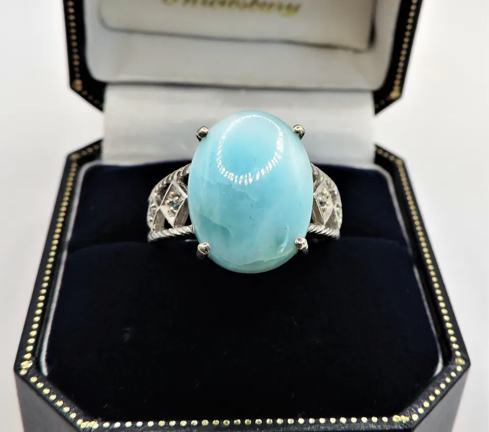 Blue Larimar Ring 10.5 carats Sterling Silver New with Gift Pouch