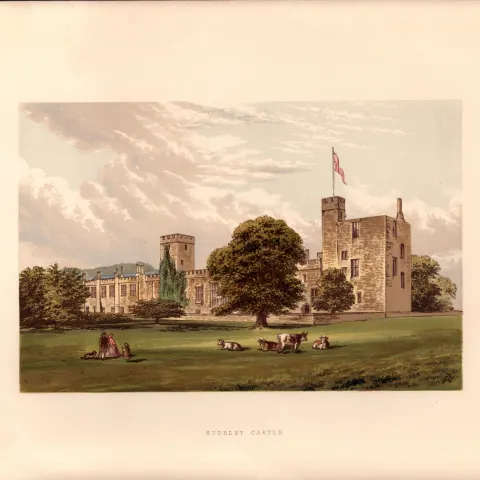 Sudeley Castle Winchombe  Glos Gilt-Edge Coloured Antique Book Plate.