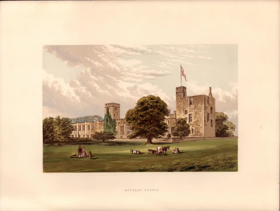Sudeley Castle Winchombe  Glos Gilt-Edge Coloured Antique Book Plate.