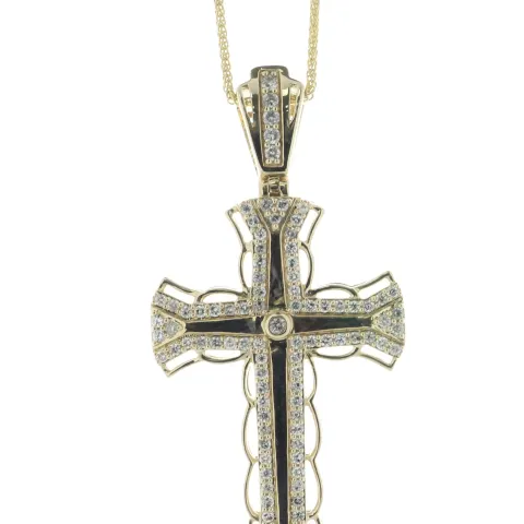 10ct Yellow Gold Diamond Cross Pendant And 18" Chain 1.00 Carats