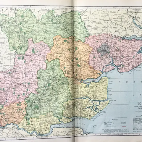 County of Essex  Coloured Antique Large Map GW Bacon 1904.