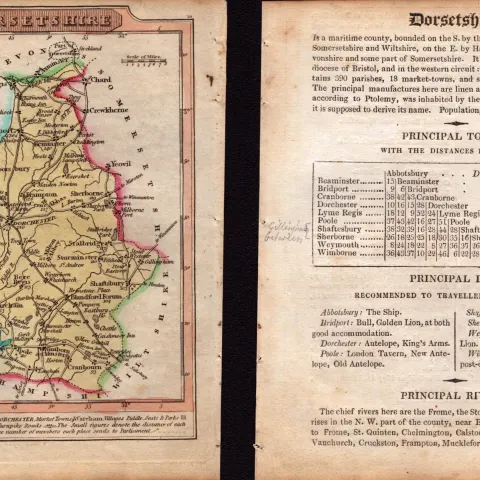 Dorsetshire Engraved Hand Coloured George IV Antique Map & Text.