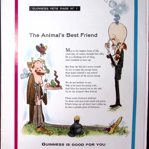 Guinness 1960 Original 65 Years-Old Print Animals Best Friend- G.E.3387-A