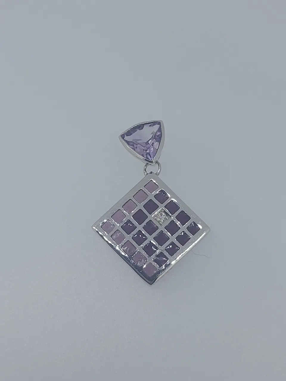 Nicole Barr Silver Enamelled Pendant Set With Amethyst