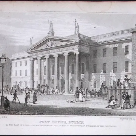 Dublin General Post Office (GPO) 194 Years Old Antique Steel Engraving-30