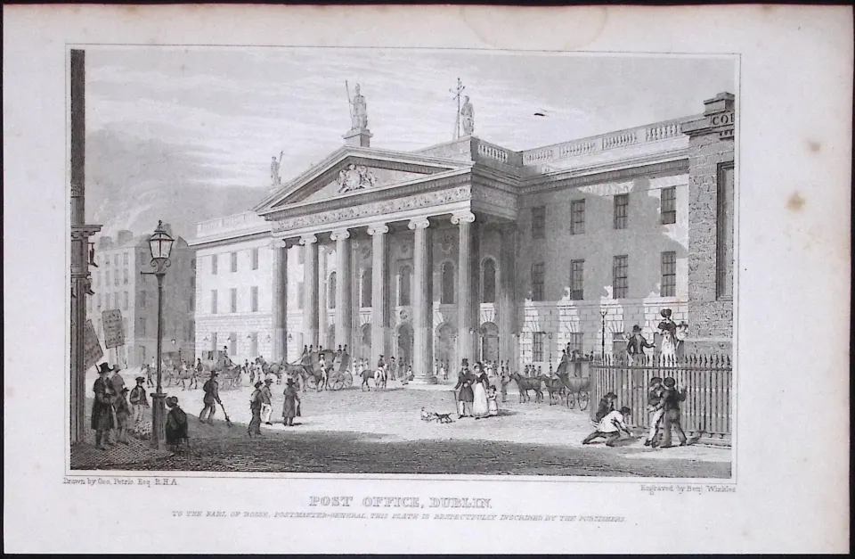 Dublin General Post Office (GPO) 194 Years Old Antique Steel Engraving-30