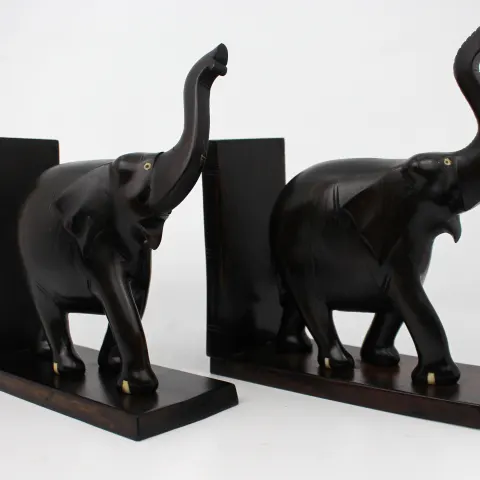 Pair of Antique African Carved Hardwood Elephant Bookends