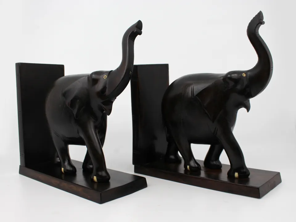 Pair of Antique African Carved Hardwood Elephant Bookends