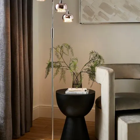 (124/Mez) Lot RRP £158. 2x Rose Chrome Glass Floor Lamp RRP £79 Each. Dimensions: (320x320x1500mm).