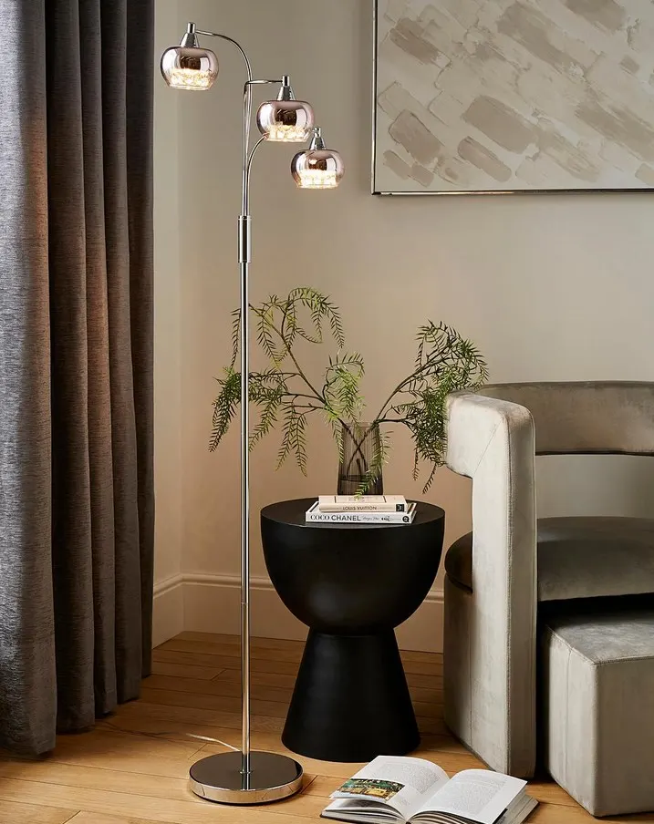 (124/Mez) Lot RRP £158. 2x Rose Chrome Glass Floor Lamp RRP £79 Each. Dimensions: (320x320x1500mm).