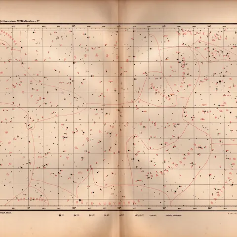 Star Atlas Declination 22 Hr -3 Degrees Astronomy Antique Map.