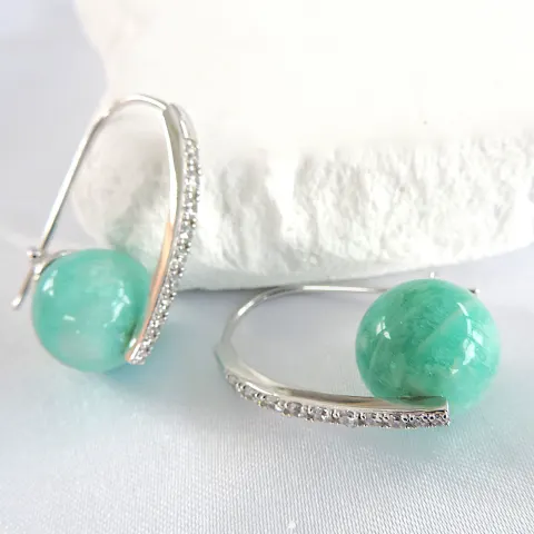 925 Silver Green Quartz Diamonique Hoop Earrings 'New'