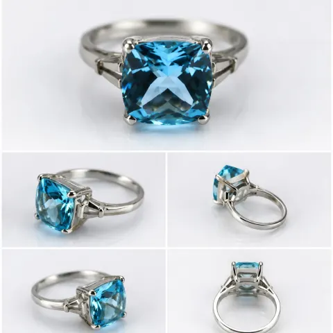 925 Sterling Silver Ring with Natural Blue Topaz 12x12mm