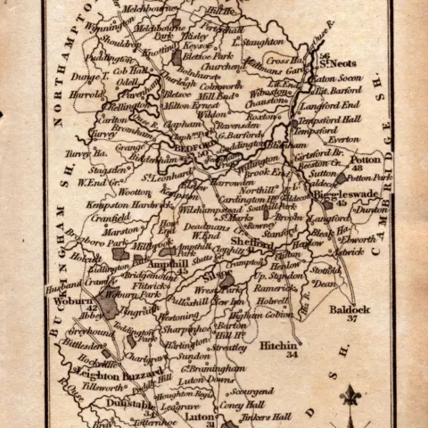 Bedfordshire Antique Copper Engraved George IV Map by Sidney Hall.