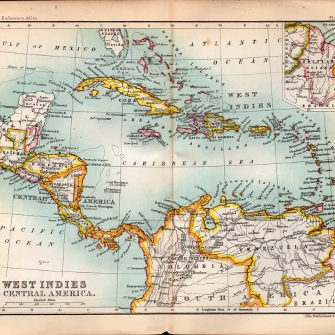 West Indies & Central America Double Sided Victorian Antique 1896 Map.