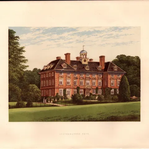 Tyttehanger Park London Gilt-Edge Coloured Antique Book Plate.