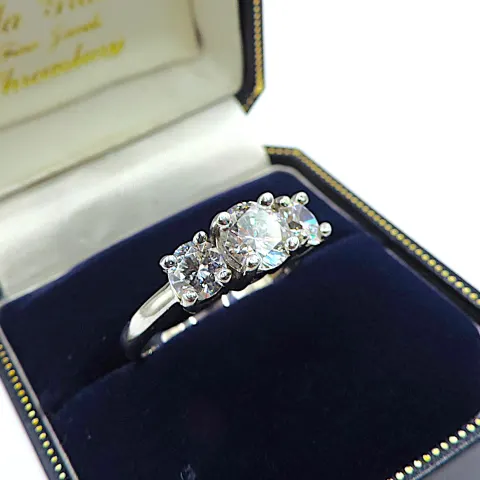 Sterling Silver Rhodium Moissanite Trilogy Ring New With Gift Pouch