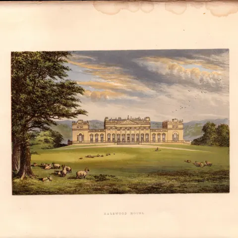 Harewood House Yorkshire Gilt-Edge Coloured Antique Book Plate.
