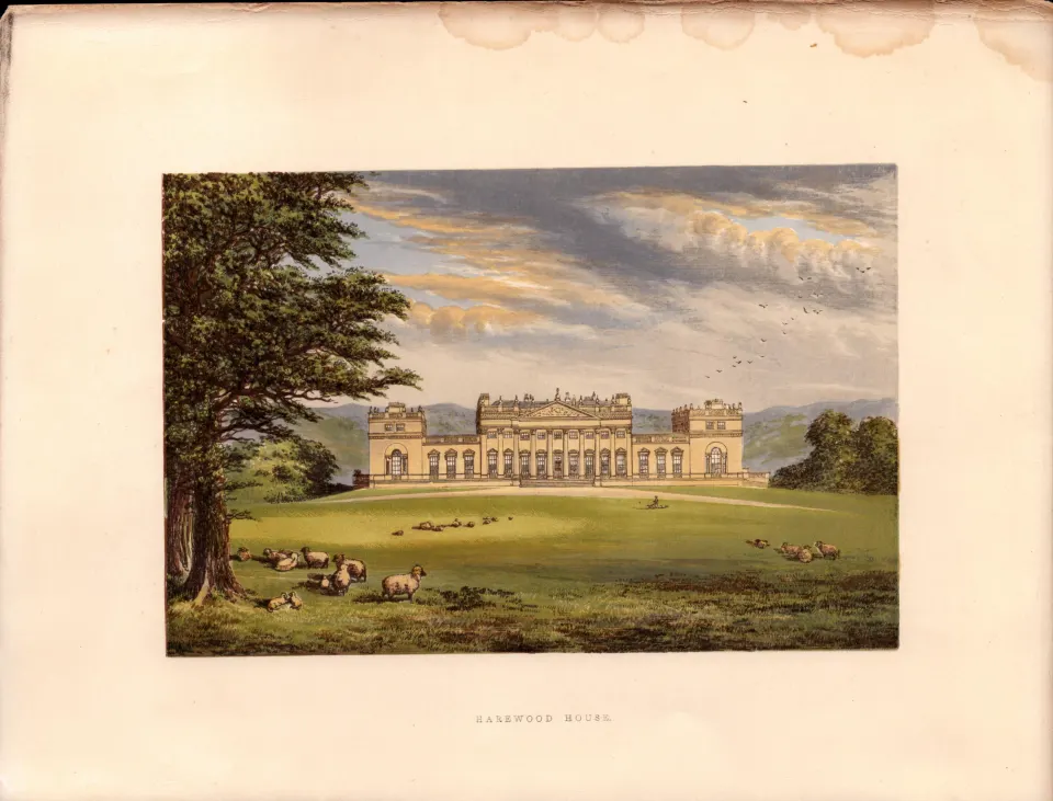 Harewood House Yorkshire Gilt-Edge Coloured Antique Book Plate.