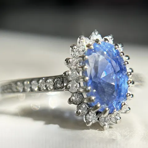 Beautiful 2.19 CT Unheated Burma Blue Sapphire Diamonds & 950 Platinum