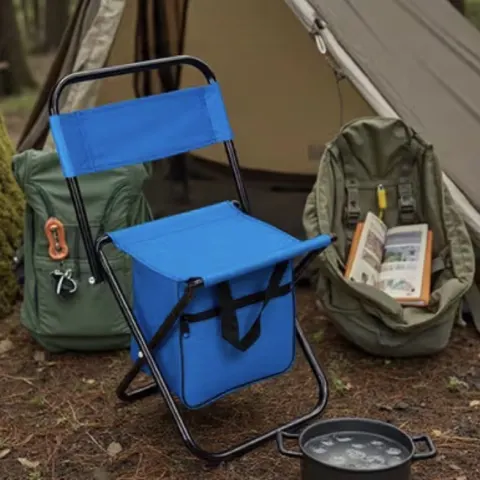 Foldable Fishing Chair with Storage Camping – Portable Lightweight Seat (Blue)