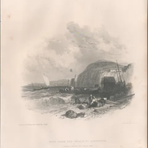 Sidmouth Beach Antique 1842 Steel Engraving.