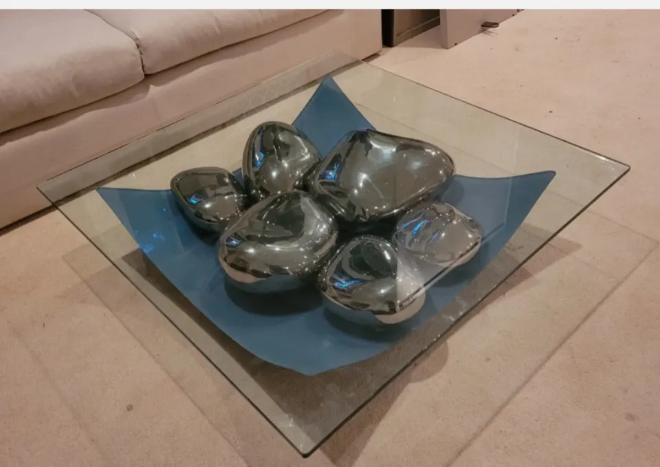 Reflex Angelo Vela All Glass Coffee Table with 6 Visionnaire ceramic stones.