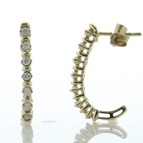 9ct Yellow Gold Eternity Diamond Semi Hoop Earring 0.26 Carats