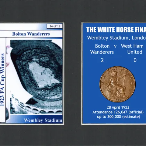 1923 Bolton FA Cup Final “ The White Horse” Mounted Card & Coin Gift Set.