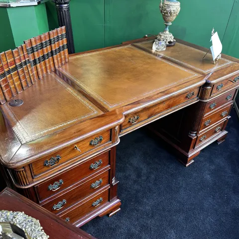 Italian Mahogany Leather Topped Partners Desk