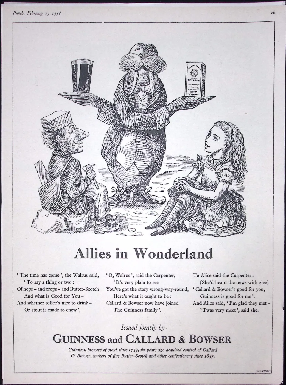 Guinness 67 Years-Old Advert 1958 Alice In Wonderland Print: G.E.2978-C