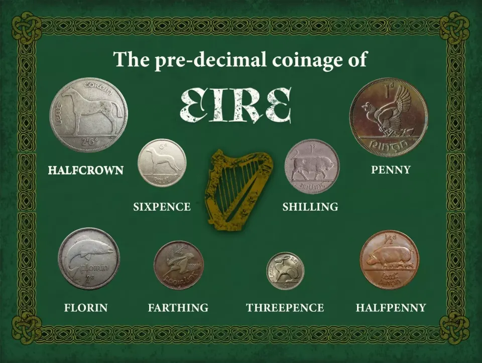 Ireland Eire Irish Scarce Vintage Pre-Decimal 1928- 1968 Coin Metal Display Set