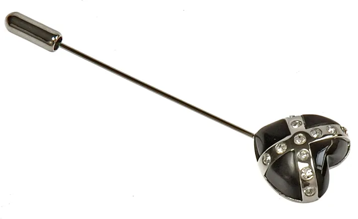 Onyx and Crystal Heart Stick Pin - Unboxed x 5