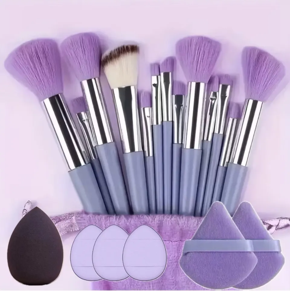 19-Piece Professional Makeup Brush Set – Complete Beauty Kit with Sponges & Powder Puffs
