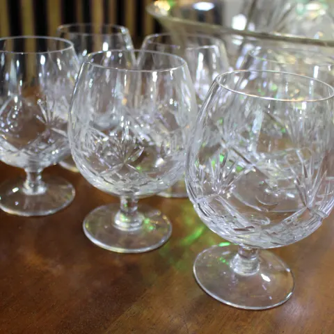 Set of 6 Stourbridge Cut Glass Brandy Balloons