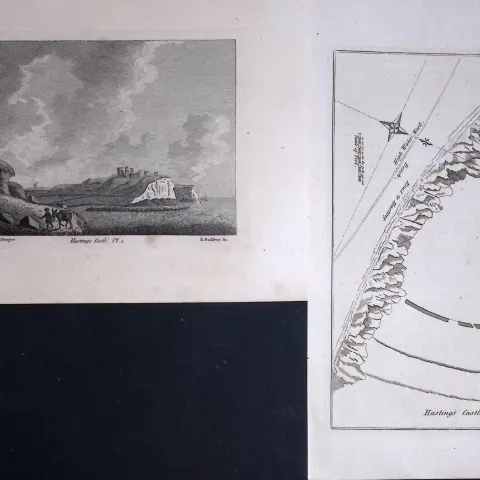Sussex Hastings Castle & Plan Francis Grose Rare 240 Years-Old Copper Engraving-36