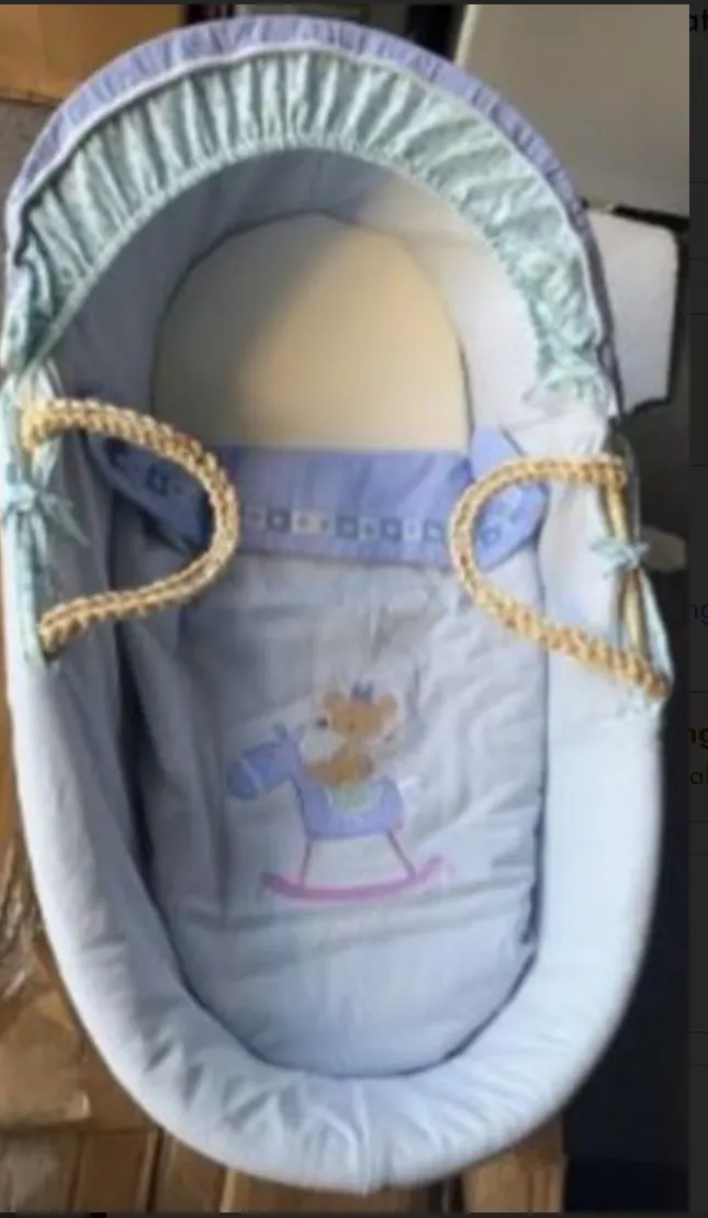 Brand New Boxed Wicker Moses Basket Blue