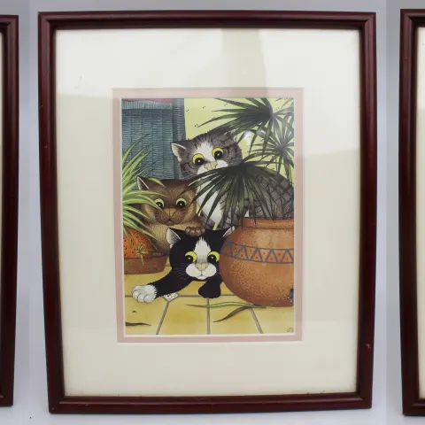 Set of 3 Linda Jane Smith Framed Cat Prints