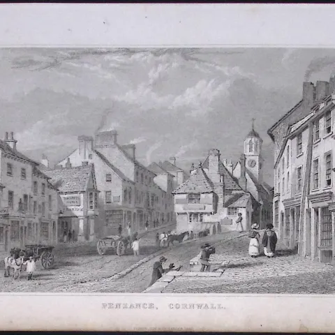 Cornwall Penzance Town Antique 193 Years-Old Steel-Engraving-22