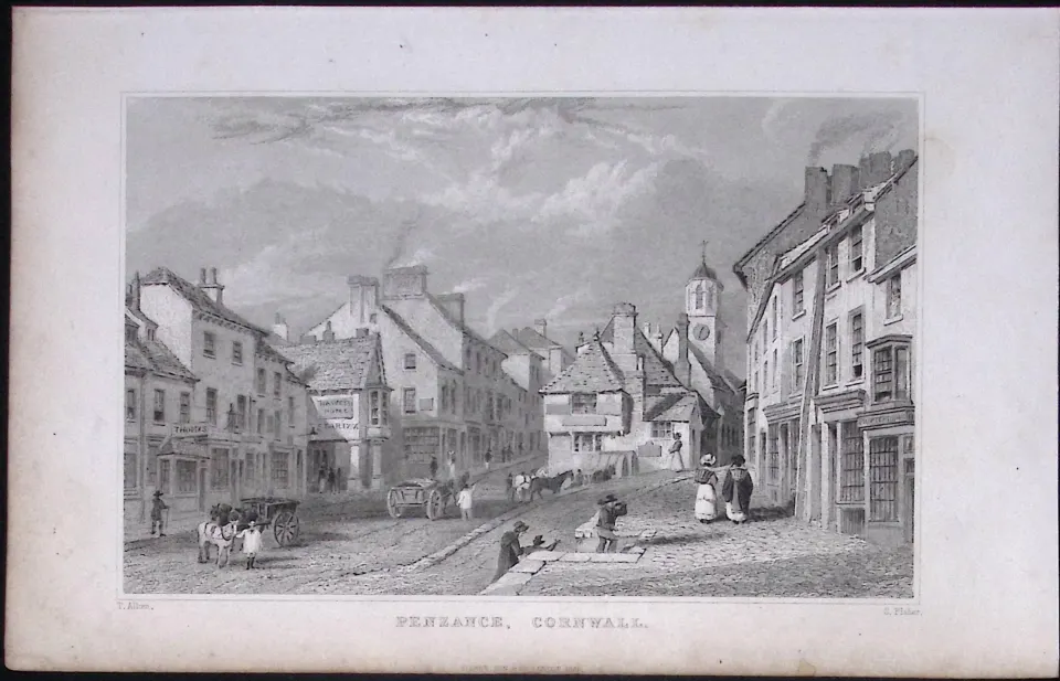 Cornwall Penzance Town Antique 193 Years-Old Steel-Engraving-22