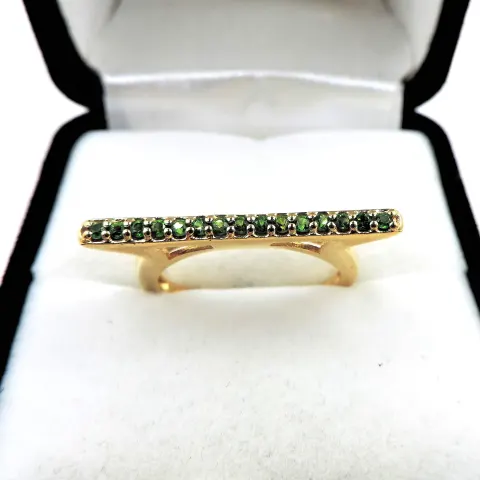 Gold Sterling Silver Peridot Bar Ring New With Gift Pouch