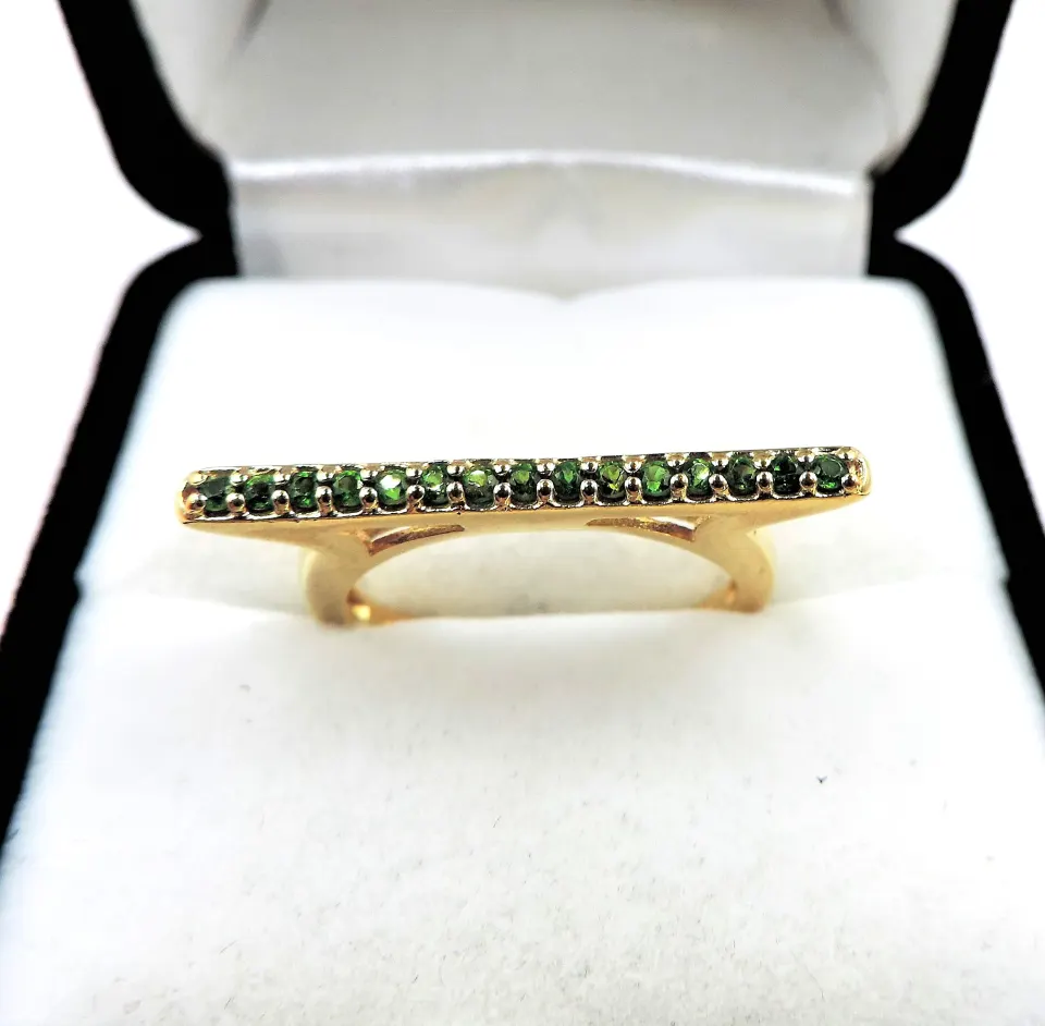 Gold Sterling Silver Peridot Bar Ring New With Gift Pouch