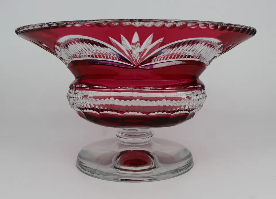 Vintage Ruby Overlay Crystal Footed Vase