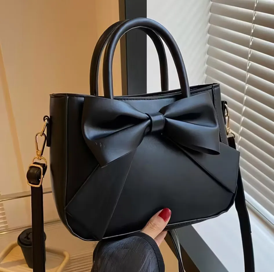 Elegant Bow & Bowknot Handbag, Structured Tote With Golden Hardware  Nylon Luxury, Everyday