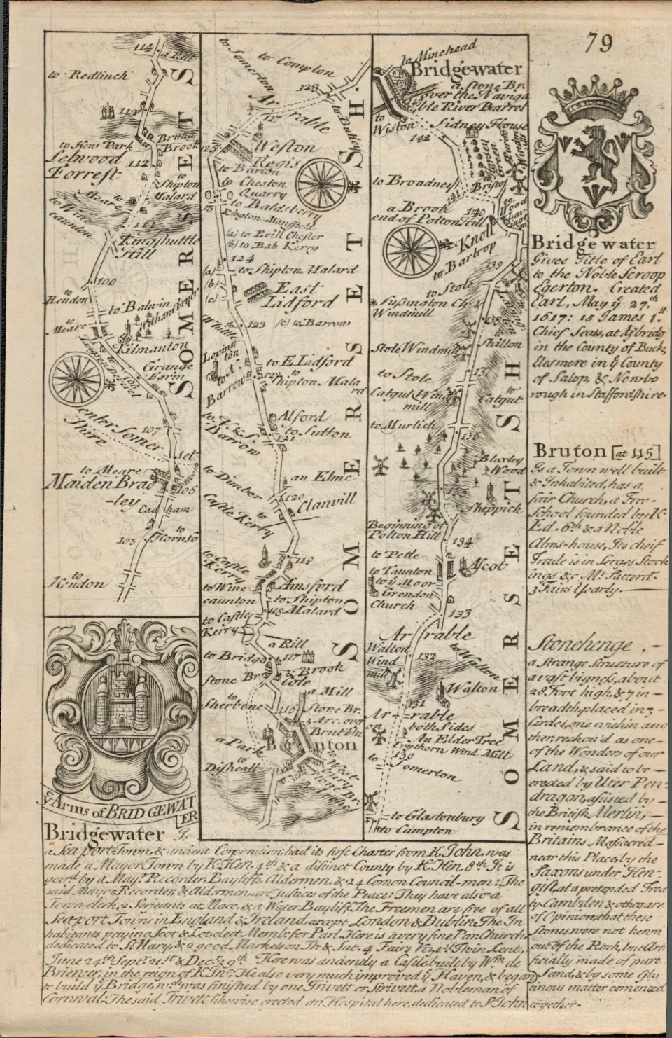Britannia Depicta E Bowen c1730 Map Stonehenge Bridgwater Torrington Moulton.
