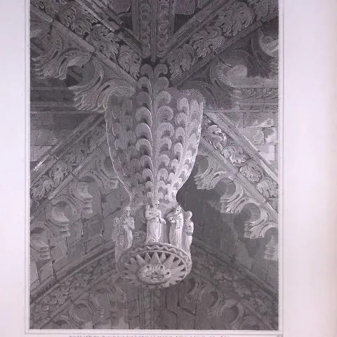 Rosslyn Chapel Scotland  190 Years-Old John Britton Antique Steel Engraving-314.