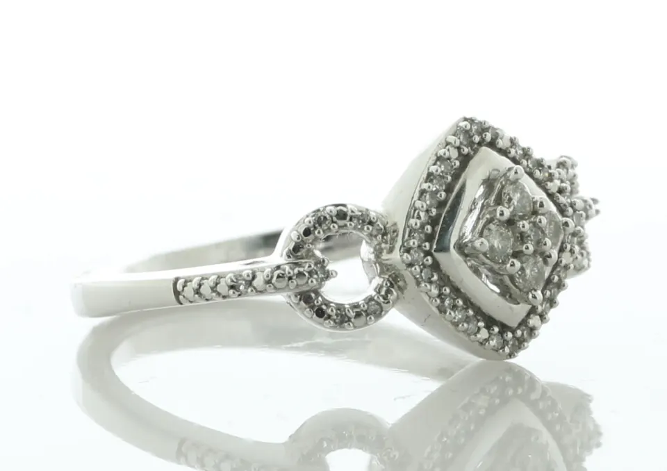 9ct White Gold Cluster With Halo And Shoulders Ring 0.17 Carats